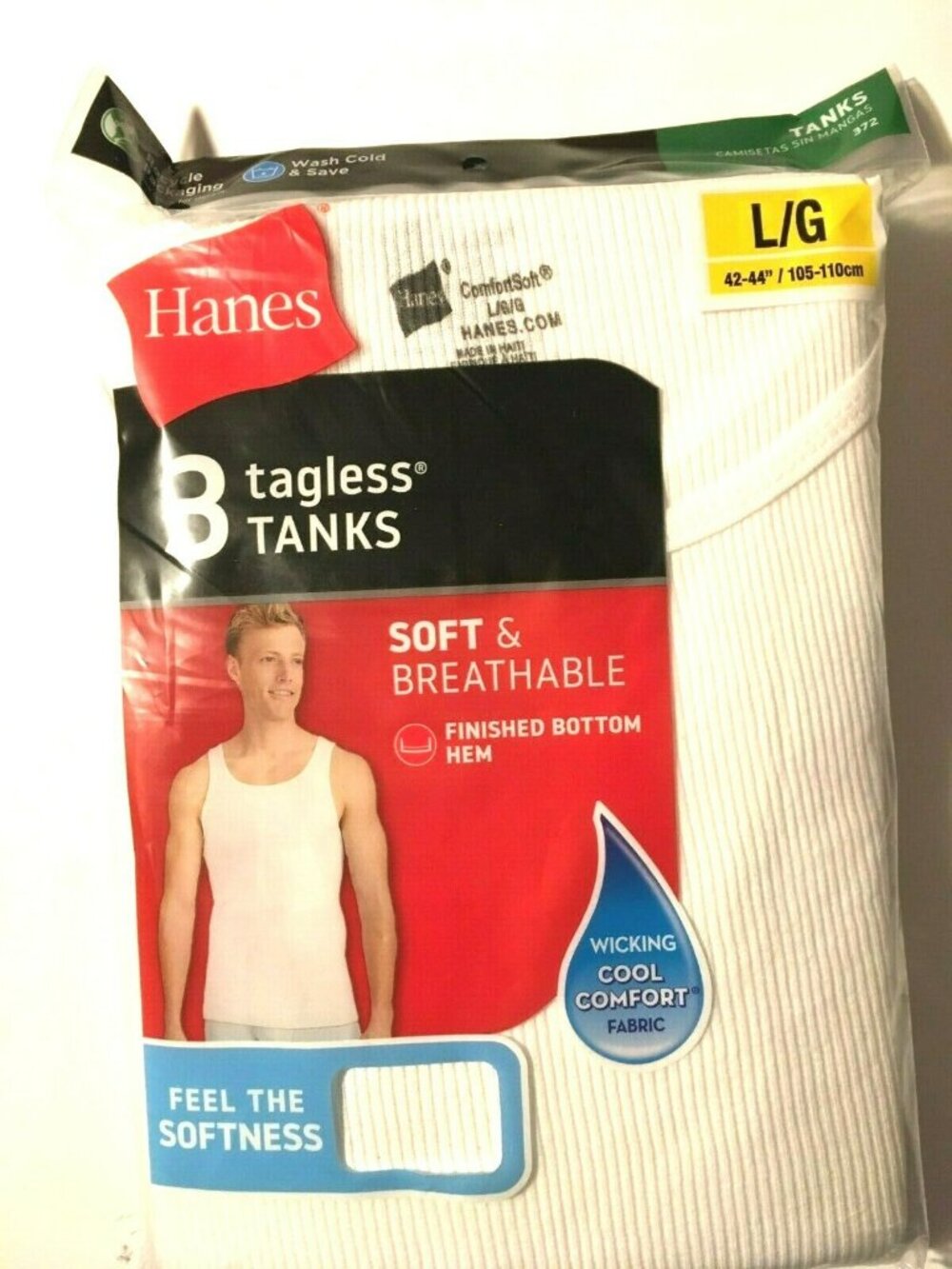 Hanes Comfort Soft Men’s White Ribbed Tanks 3 Pack Size L 42-44 NIP